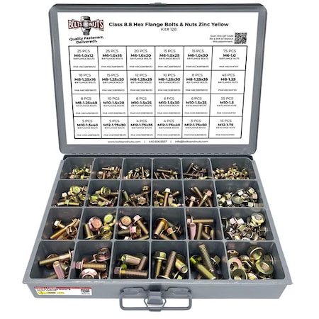Boltsandnuts.Com Metric Class 8.8 Hex Flange Bolts & Nuts Assortment - 383 PCS Assortment Kit #128